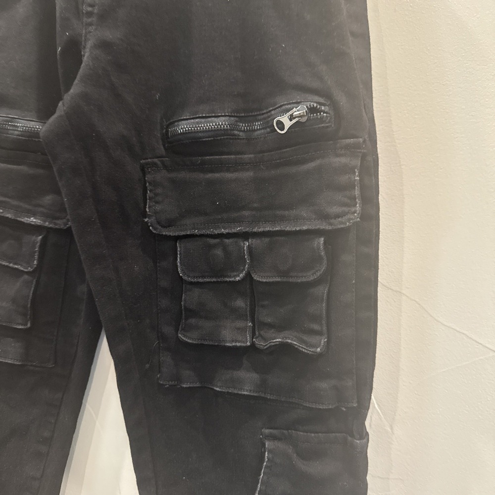 Gauge Men's Black Cargo Moto Jeans 32x28 Multi Pocket Zipper Biker Denim Pants - Picture 4 of 12